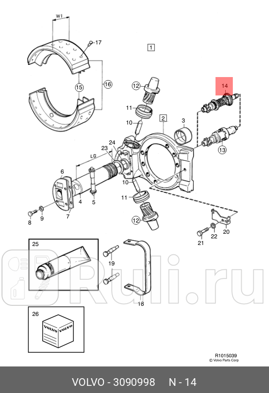 Регулировочный болт торм колодок прав VOLVO VOLVO 3090998 0₽