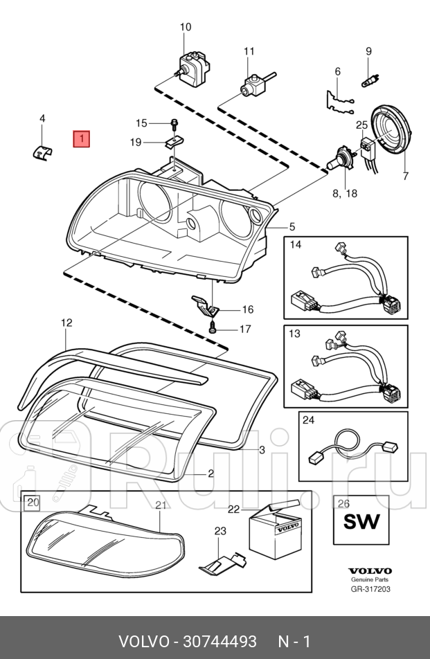 Фара левая ORG VOLVO 30744493 0₽