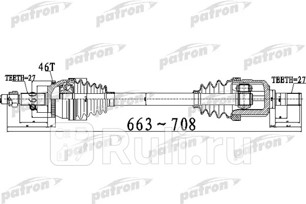 Полуось передний мост справа 27X663X60X27 ABS46T HYUNDAI ELANTRA JD 16 07 - I30 JD 08 - PATRON PDS0495 4850₽