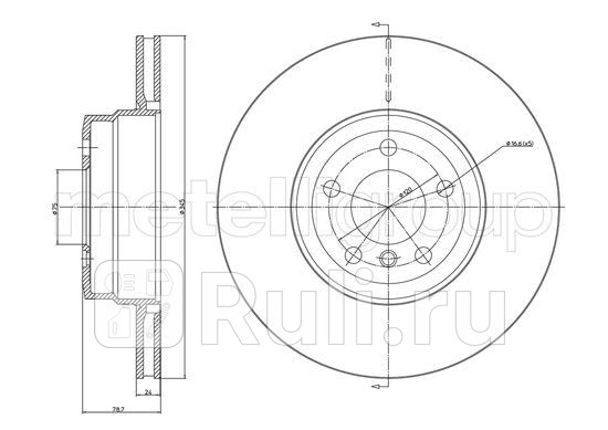 диск тормозной задний BMW X5 30sd48i X6 35i35d 07 Metelli 23-1041C 0₽