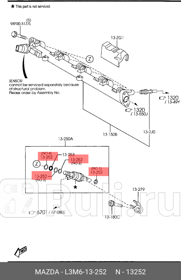 Прокладка форсунки топливной mazda3 bkbl mazda6 gh cx-7 er MAZDA L3M613252 590₽
