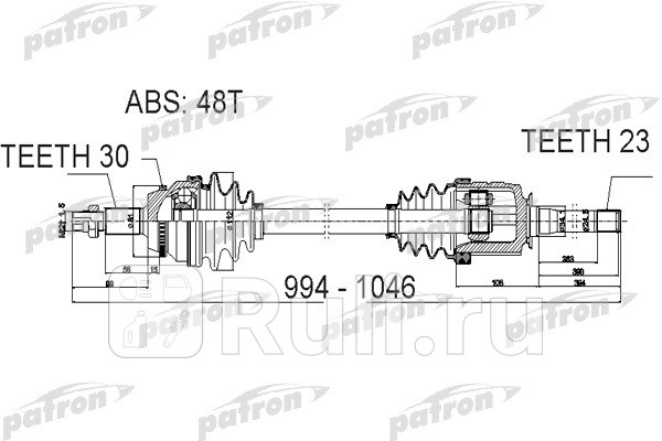 Полуось прав LEXUS RX330 04-06 RX350 04-09 AWD PATRON PDS6409 10650₽