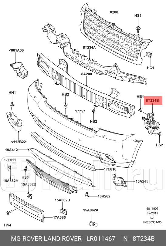 крепеж переднего бампера левый Land Rover Range Rover 10 LAND ROVER LR011467 2120₽