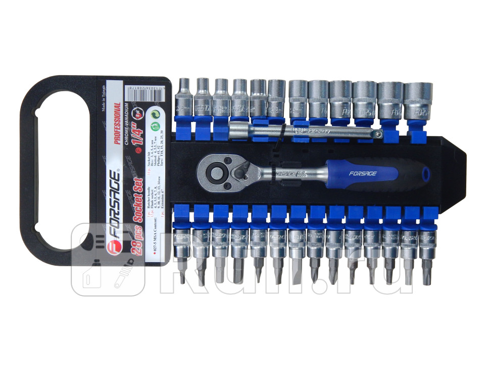 Набор инструментов головок и бит с трещоткой в пластиковом держателе 27 пр 6 гр 4-13 мм Forsage F-027-5 MSA 1540₽