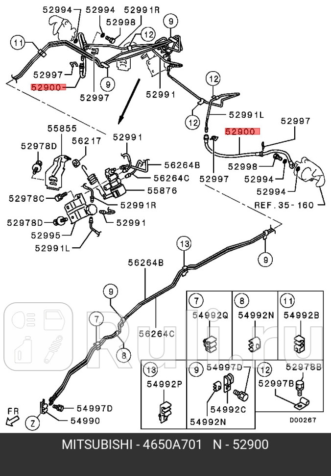 Шланг задних тормозов зад MITSUBISHI 4650A701 1310₽