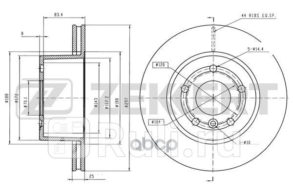 Диск торм перед Land Rover Discovery II 98- Zekkert bs-6022 0₽