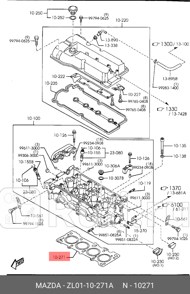 Прокладка гбц mazda 323 1998- MAZDA ZL0110271A 4000₽