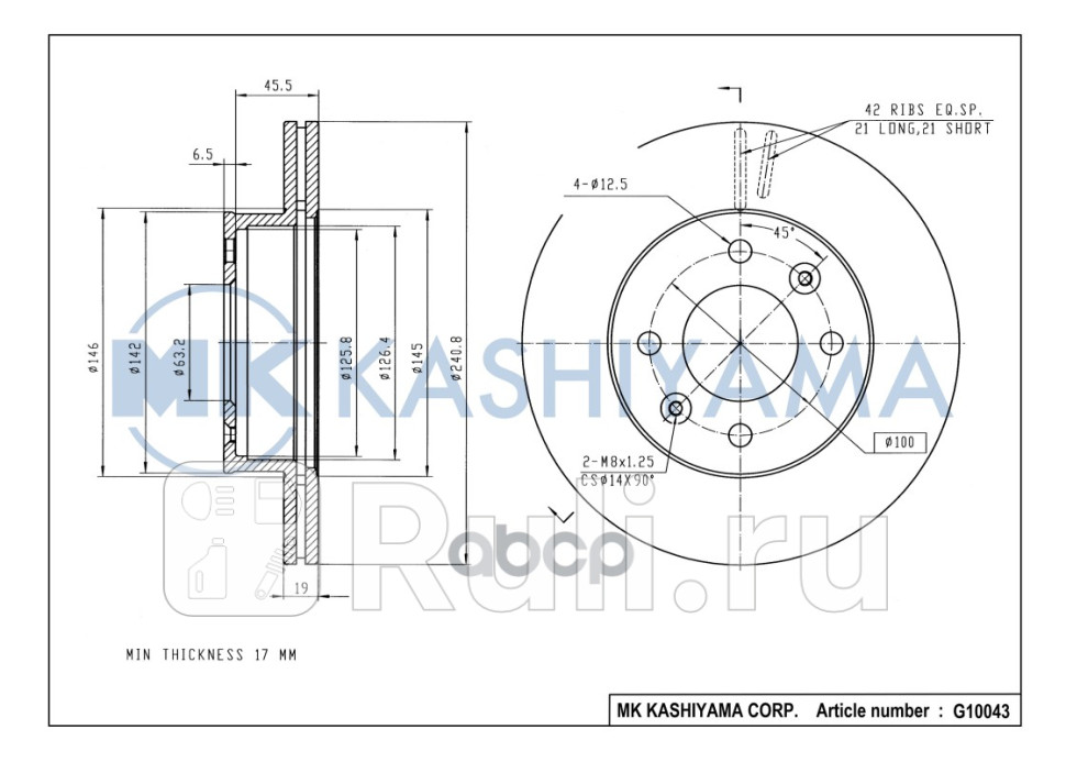 Диск тормозной g10043  MK KASHIYAMA G10043