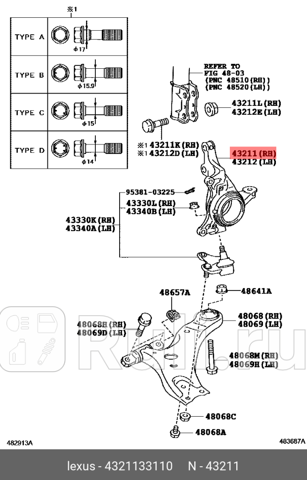 Кулак поворотный TOYOTA-LEXUS 43211-33110 22480₽