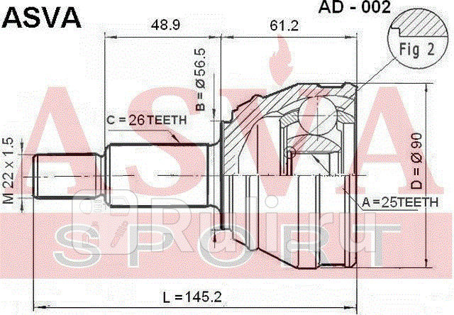 ШРУС наружный 25x565x26 ASVA AD-002 0₽