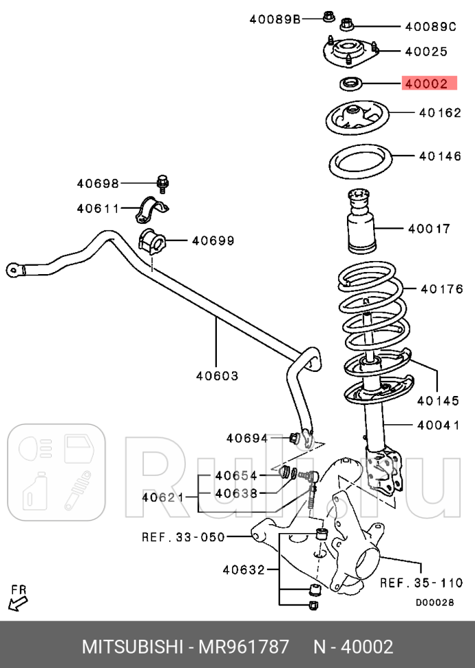 Подшипник опоры амортизатора переднего mitsubishi colt 05 MITSUBISHI MR961787 600₽