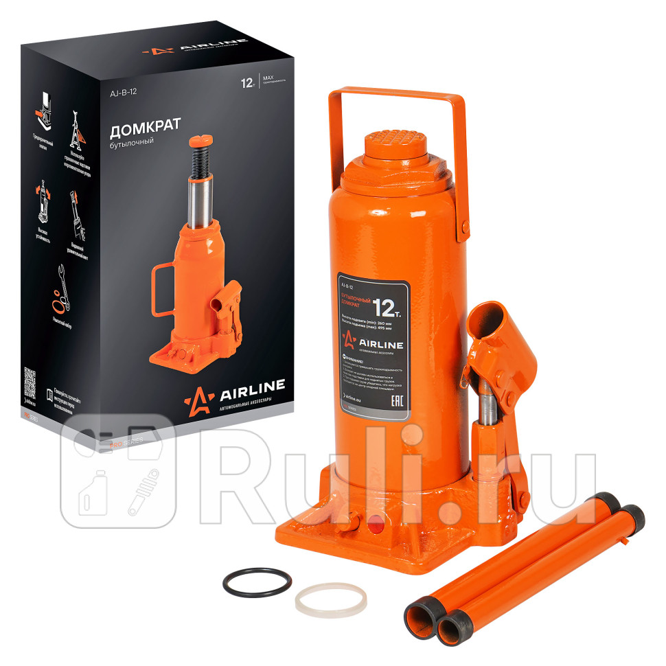 Домкрат бутылочный 12 т 245-485 мм AIRLINE в сумке AIRLINE AJ-B-12 4400₽