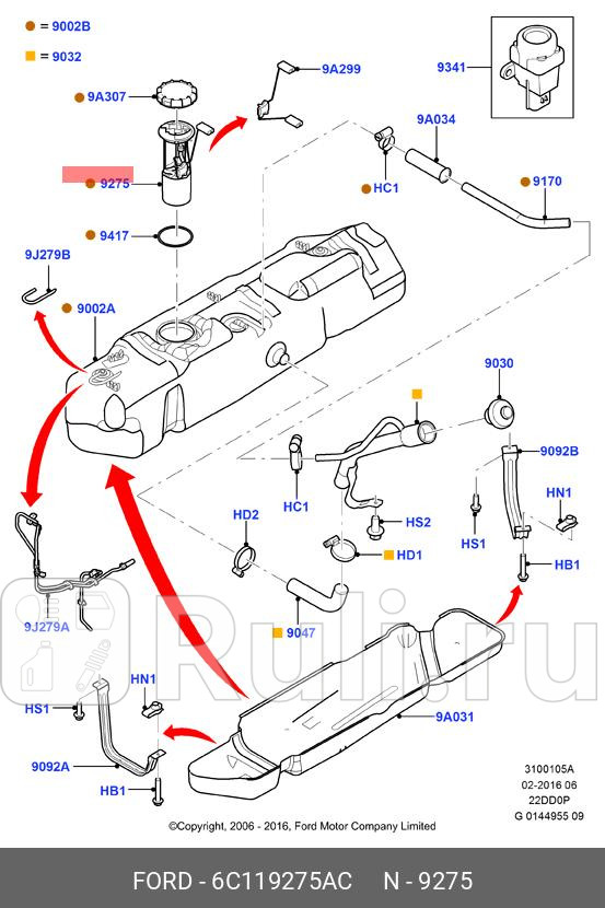 Бензонасос с датчиком уровня топлива Transit 2006 - 2014 Duratorq-TDCI в сборе FORD 6C119275AC 0₽