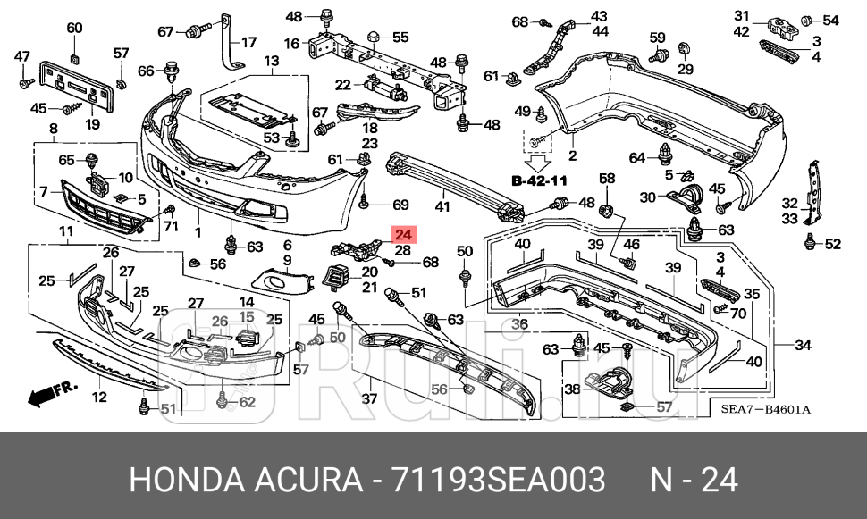 Крепление переднего бампера правое для Honda Accord 7 2003-2008 HONDA 71193SEA003 1540₽