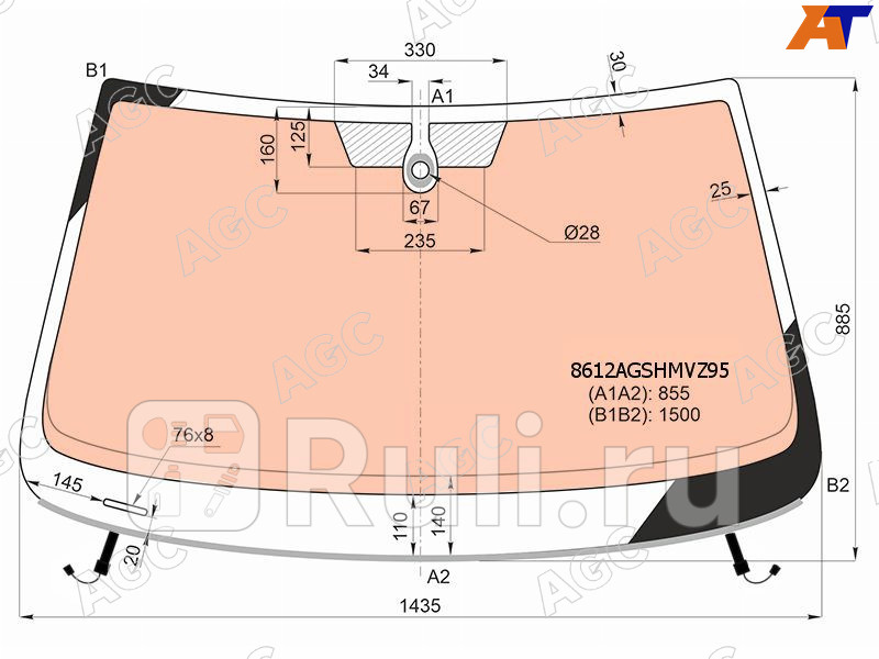 Лобовое стекло для Volkswagen Jetta 6 2014-2019 AGC 8612AGSHMVZ95 47570₽