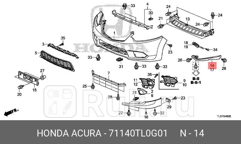 Крепление переднего бампера правое для Honda Accord 8 2008-2013 HONDA 71140TL0G01 2460₽