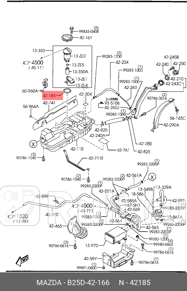 Прокладка резиновая MAZDA B25D42166 0₽
