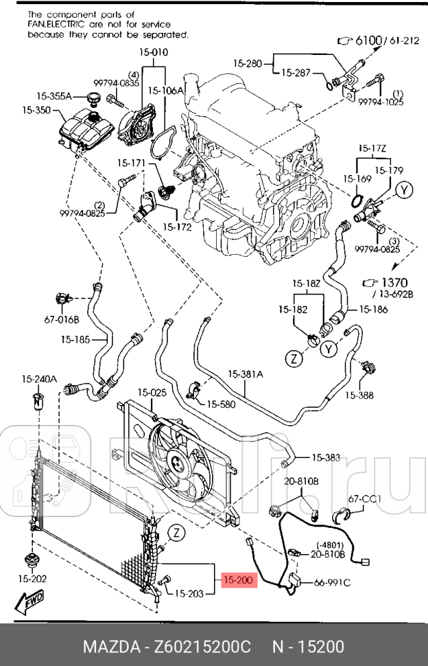 Радиатор охлаждения двигателя MAZDA Z60215200C 18920₽