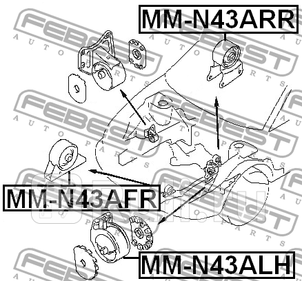 Подушка двигателя гидравлическая АТ лев FEBEST MMN43ALH 0₽