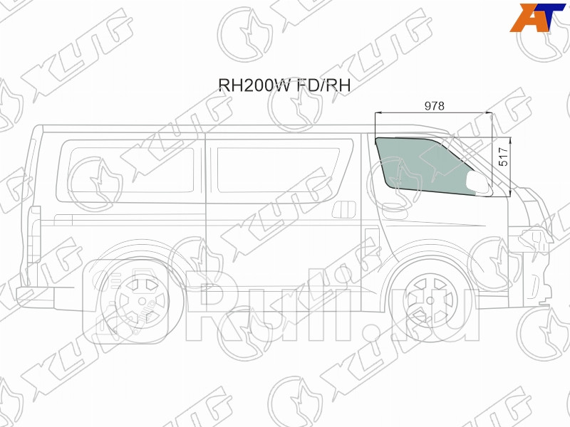 Стекло двери передней правой для Toyota Hiace 2010-2016 XYG RH200W FDRH 3220₽