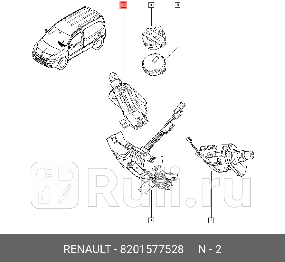 Подрулевой переключатель правый для Renault Kangoo 2 2008-2013 RENAULT 8201577528 36470₽