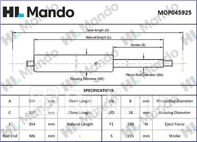 Амортизатор капота MANDO MOP045925 1330₽