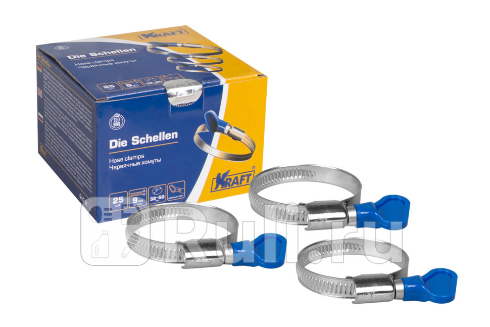 Хомут на патрубки KRAFT червячный 32-50 мм с ключом KRAFT KT 880507 90₽