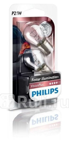 Лампа P21W 21W PHILIPS Vision Plus 3300K 50 яркости PHILIPS 12498 VP B2 410₽