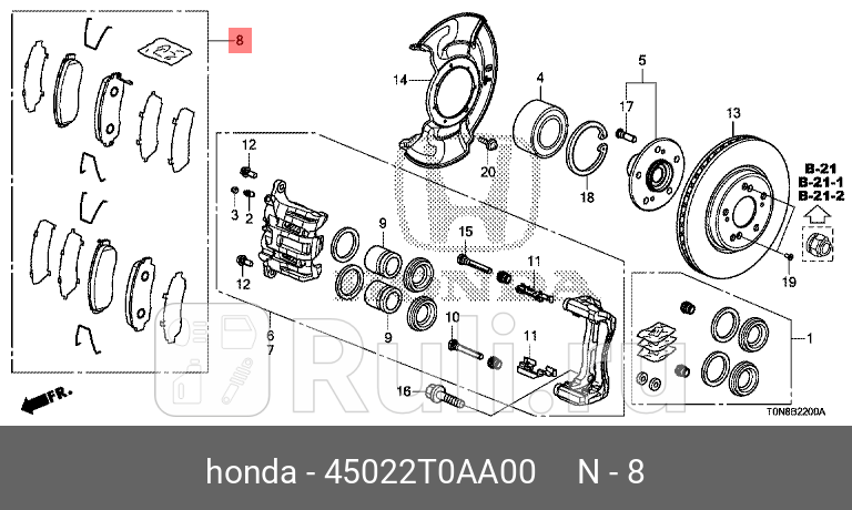 Колоки тормозные передние cr-v 2014- новый HONDA 45022T0AA00 0₽
