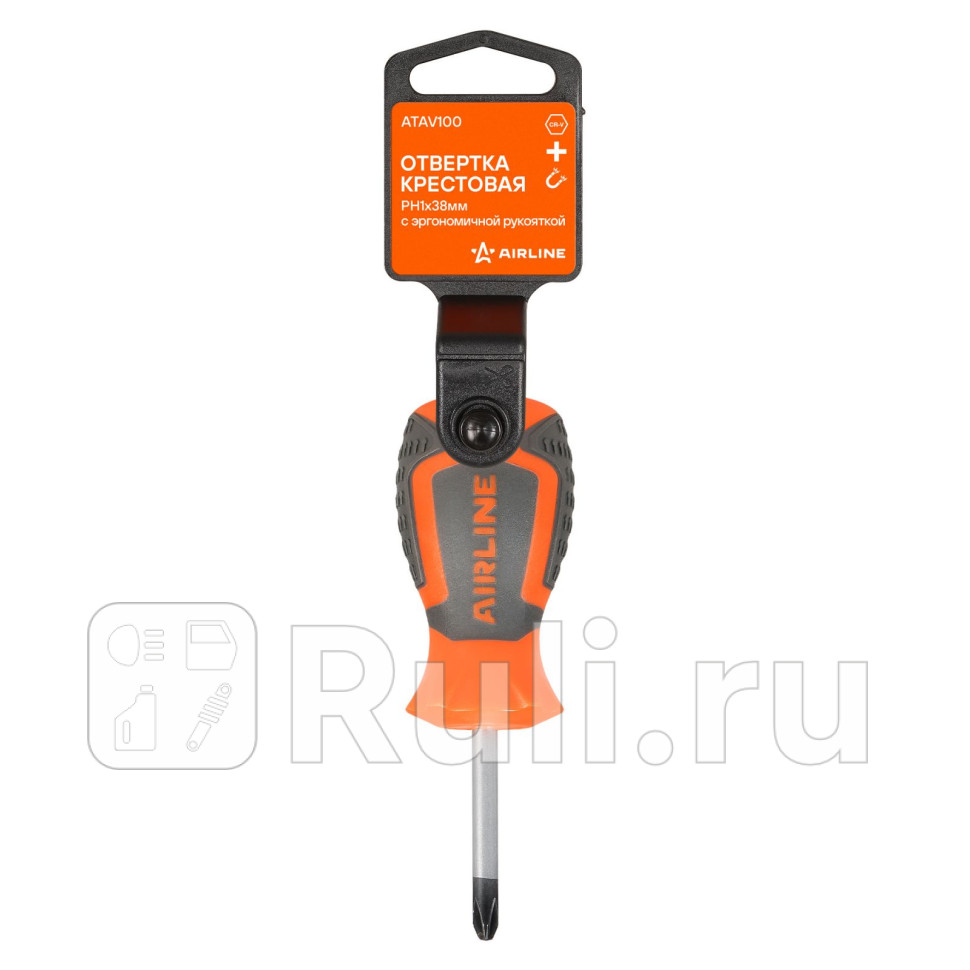 Отвертка крестовая PH1x38мм с эргономичной рукояткой магнитная пластподвес AIRLINE ATAV100 150₽