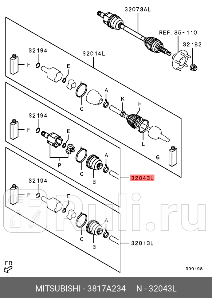 Шрус передней полуоси MITSUBISHI 3817A234 0₽