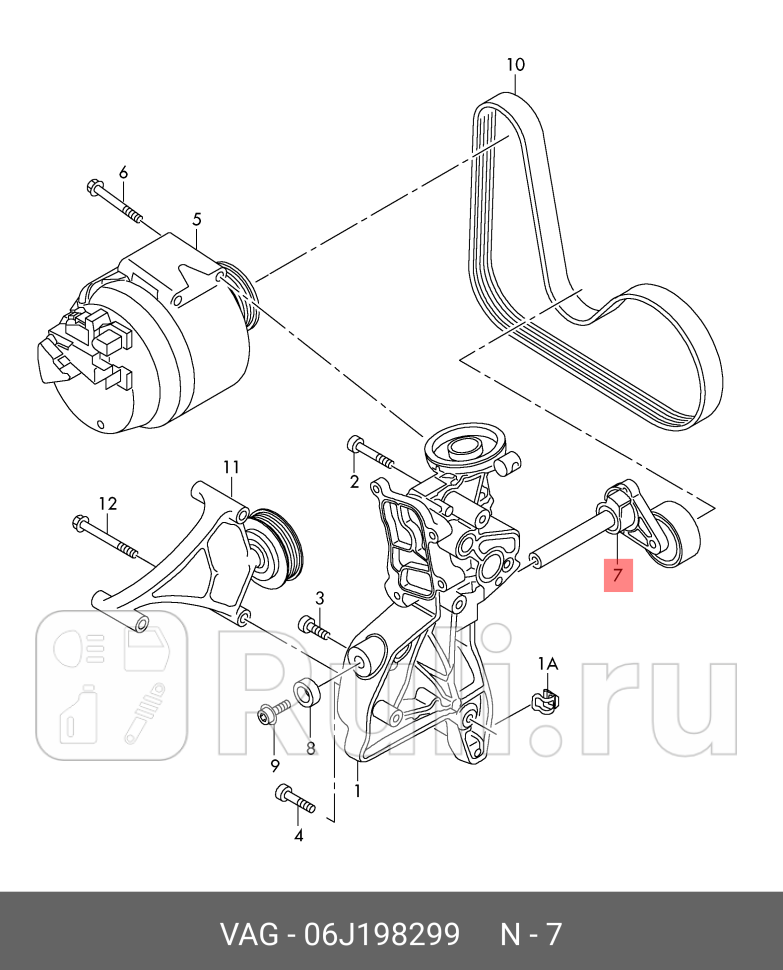 Ролик поликлинового ремня VW Tiguan 2008-2016 20TSi VAG 06J198299 3580₽