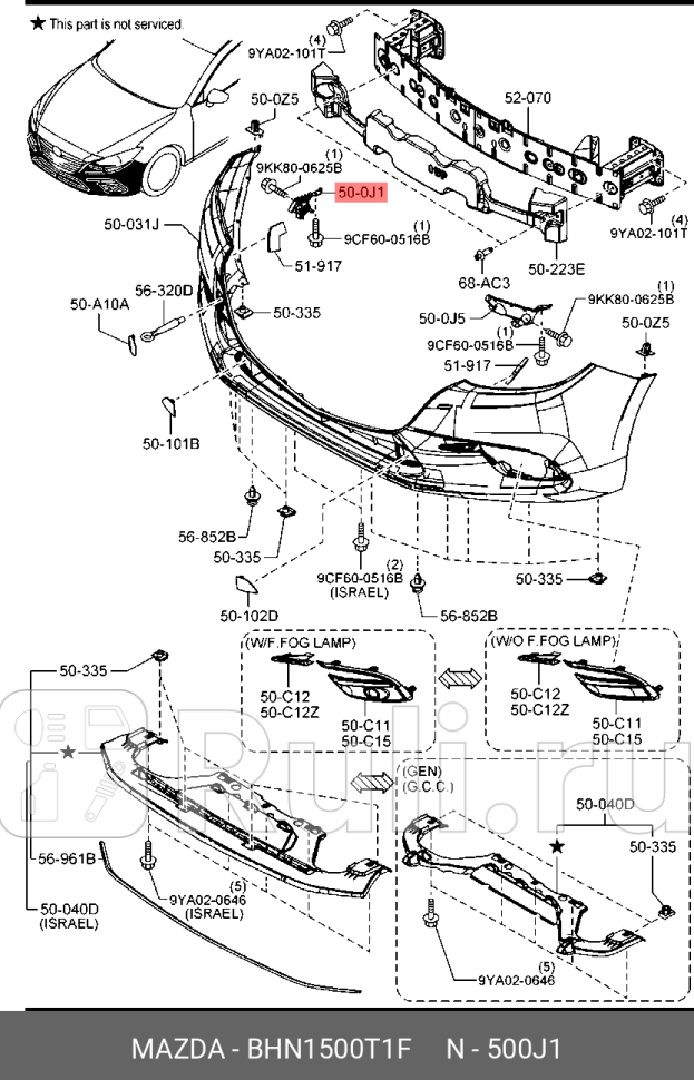 Крепление переднего бампера правое для Mazda 3 BM 2013-2019 MAZDA BHN1500T1F 730₽