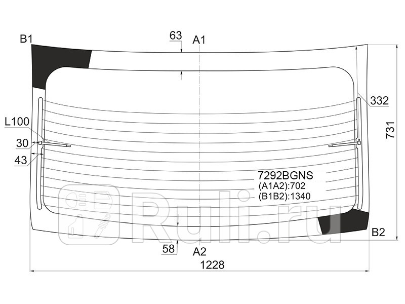 Стекло заднее (Цвет зеленый/ Обогрев/ 4D SED) Renault Logan 14- / Dacia Logan 12-19 / Renault Logan  SISECAM 7292BGNS