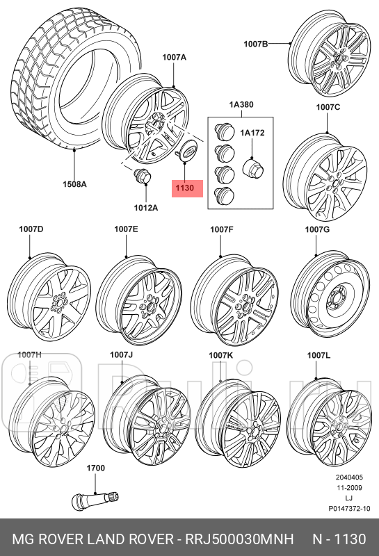 КОЛПАЧЕК ЛИТОГО ДИСКА ЗЕЛЕНЫЙ ORG LAND ROVER RRJ500030MNH 5940₽