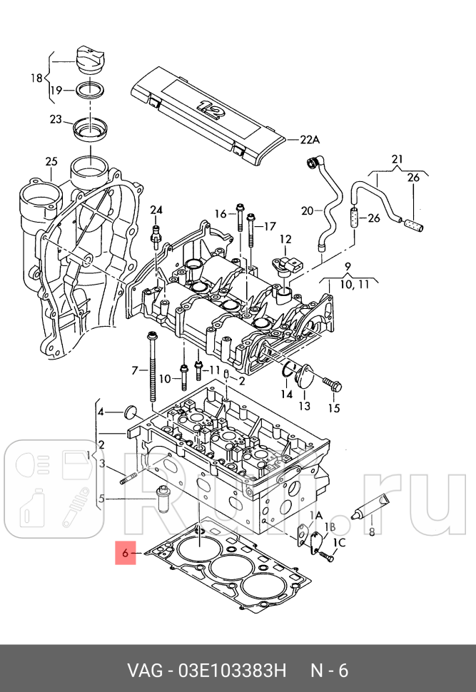 Прокладка ГБЦ VW Polo 12 AZQ 02 VAG 03E103383H 4750₽
