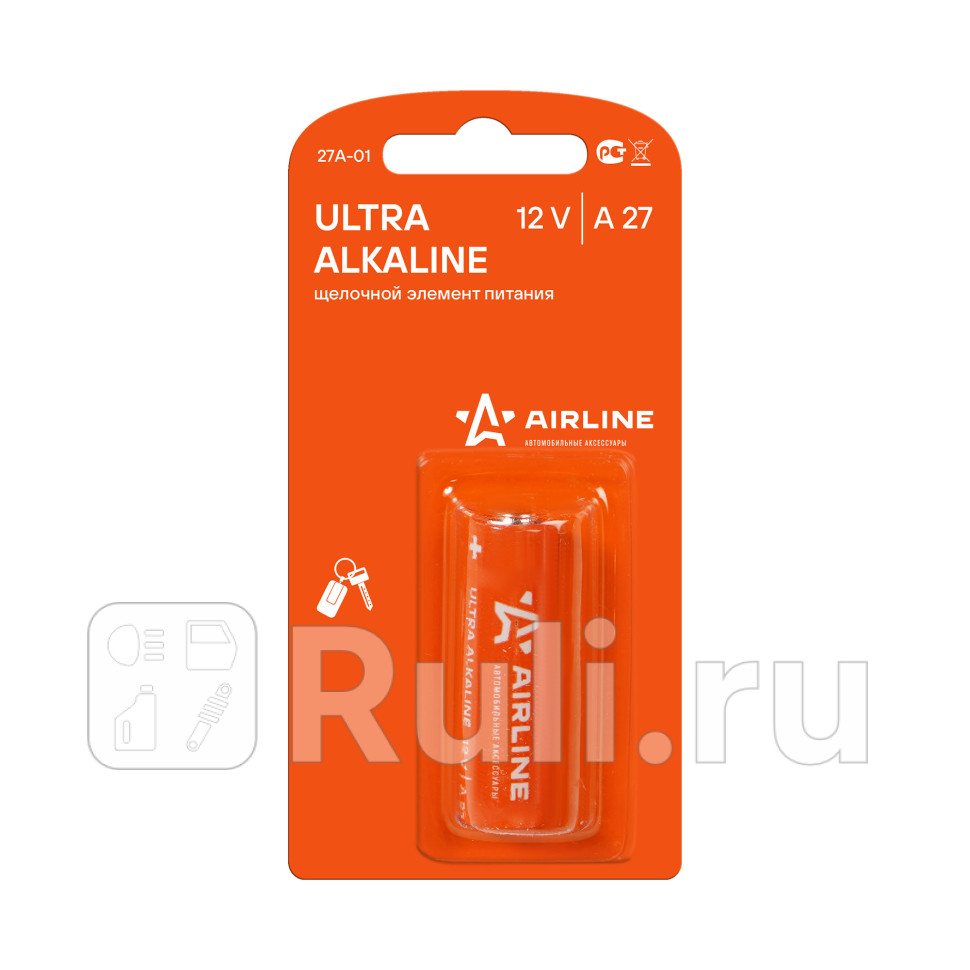 Батарейка AIRLINE A27 щелочная 12V для брелков сигнализаций 1 шт AIRLINE 27A-01 140₽