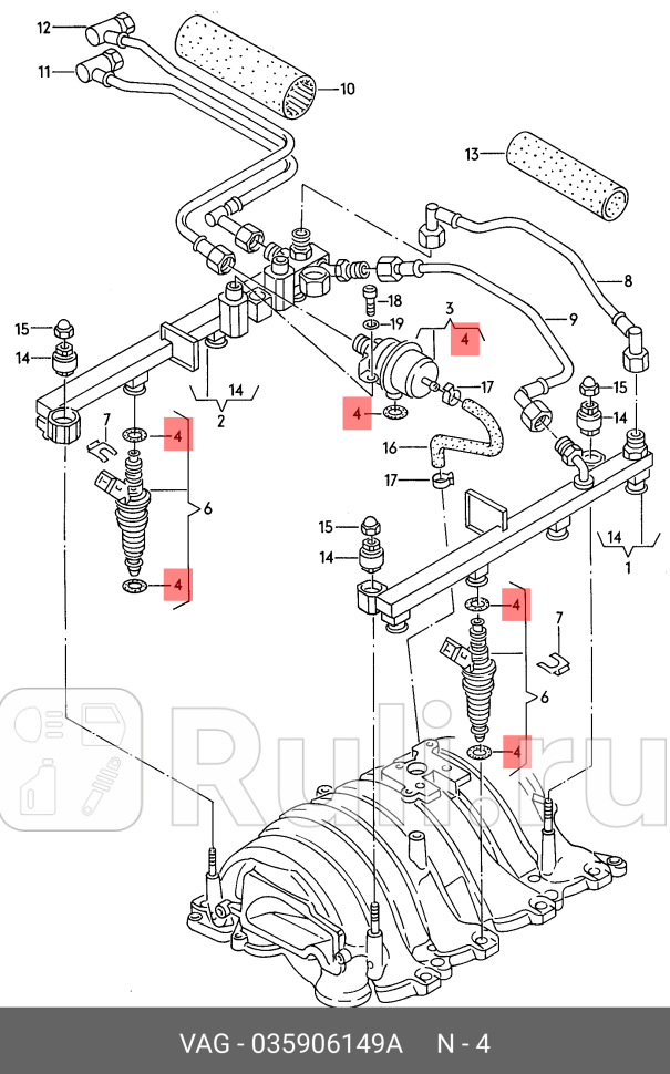 кольцо уплотнительное форсунки топлAudi 80100A2A3A4A6A8VW GolfPassat 88 VAG 035906149A 0₽