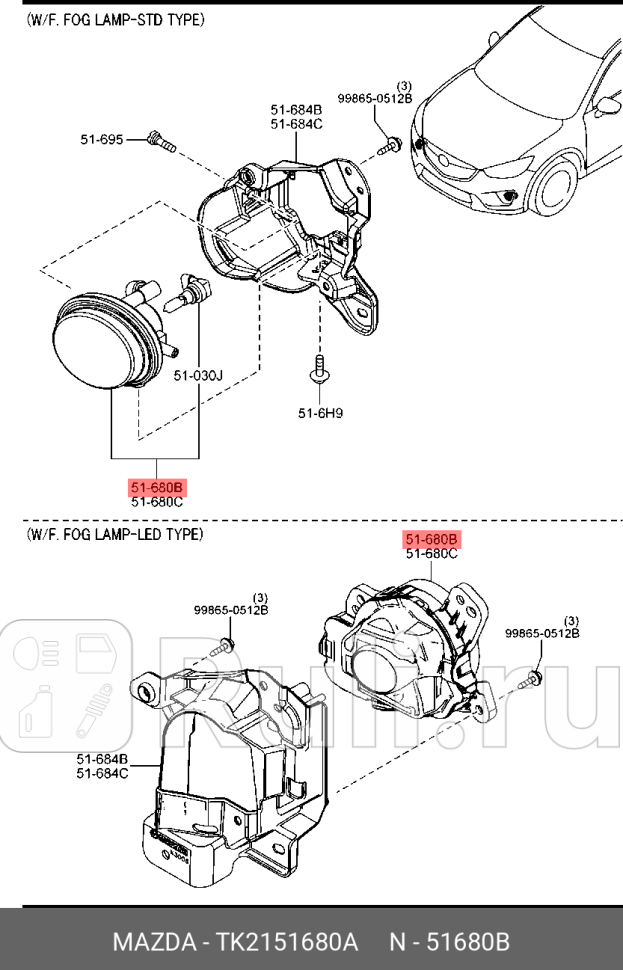 Фара противотуманная правая MAZDA TK2151680A 0₽