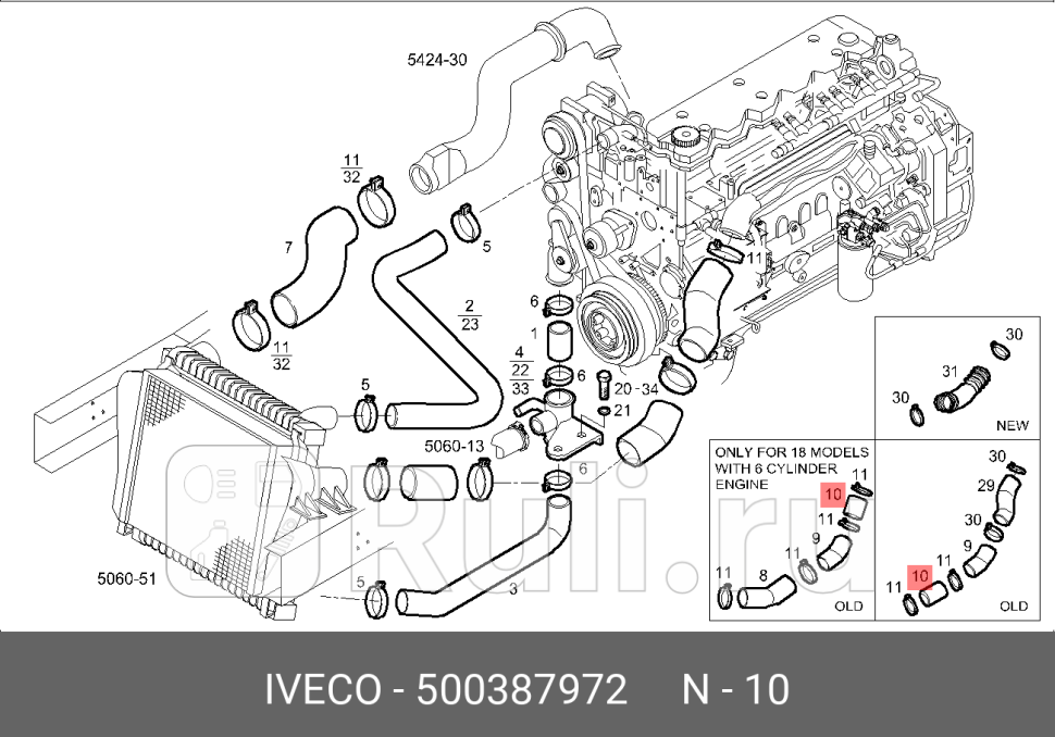 Патрубок интеркулера iveco eurocargo 106080520307190009814 италия IVECO 500387972 0₽