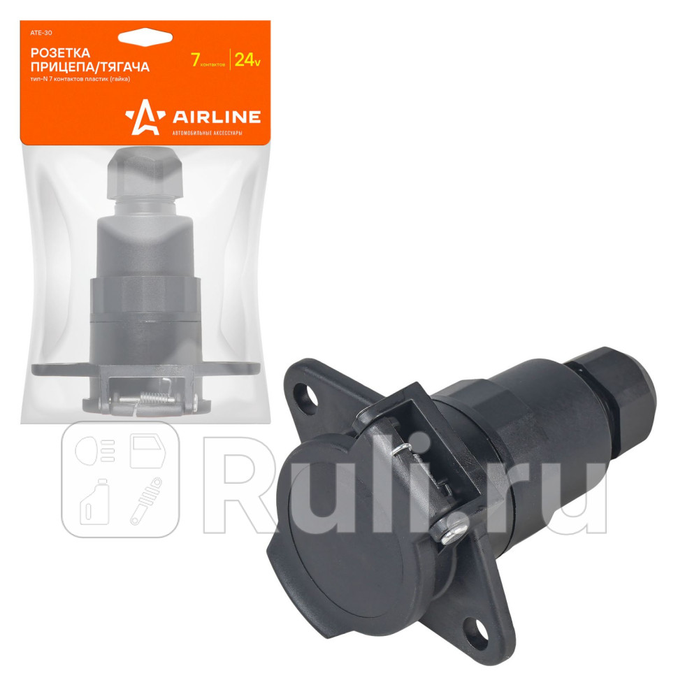 Розетка прицепатягача 24В тип-N 7 контактов пластик гайка AIRLINE ATE30 690₽