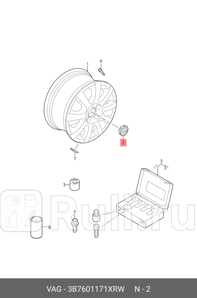 Колпак колесный центральный VW 2010- VAG 3B7601171XRW 1530₽