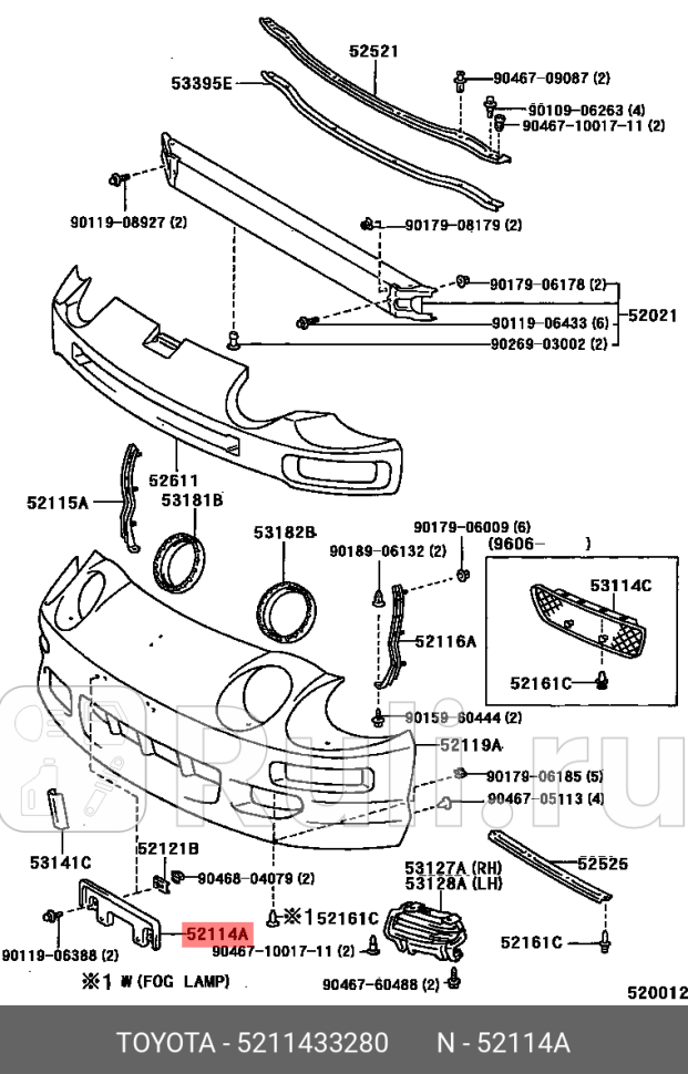 планка крепления номера переднего бампера Toyota Camry V50 11-17 TOYOTA-LEXUS 5211433280 10520₽