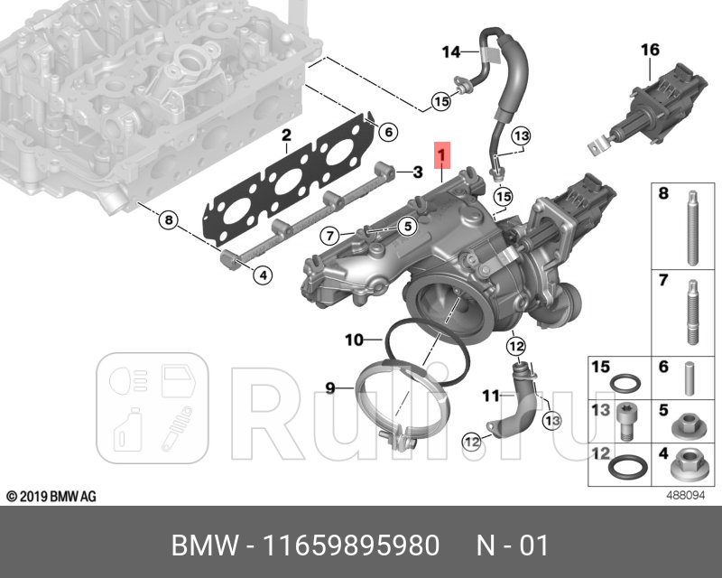 Турбонагнетатель BMW 1 F20 LCI F21 2 F22 F23 3 F30 F31 F35 4 F32 F36 Gran BMW 11 65 9 895 980 0₽
