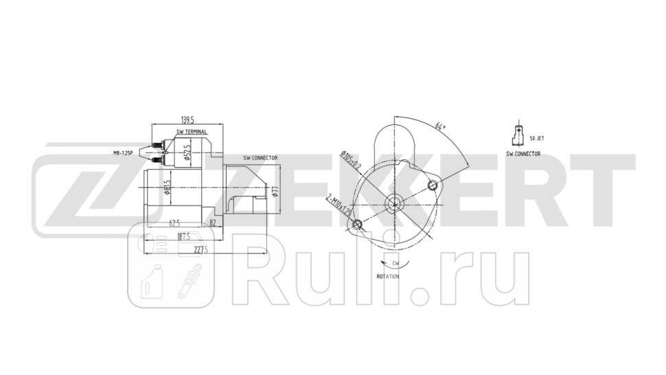 Стартер Mitsubishi Pajero III 00- Pajero Sport II 08- L200 III 05- L300 III 86- Zekkert an-1066 12190₽