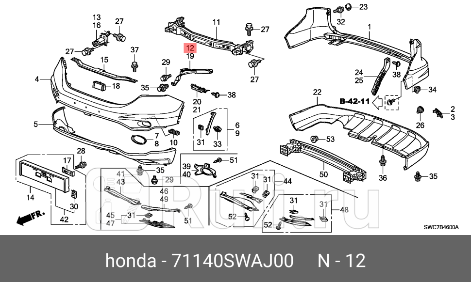 Кронштейн перед бампера правый верхний HONDA 71140-SWA-J00 0₽