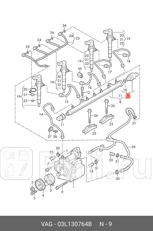 Регулятор давления подачи топлива VAG 03L130764B 25780₽