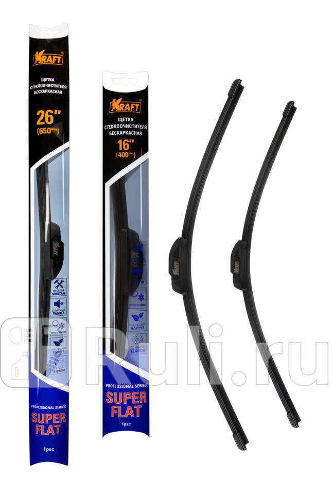 К-т бeскаркасных щеток стеклоочистителя TEFLON 650400 ММ 1 адаптер KRAFT KT 830873 1140₽