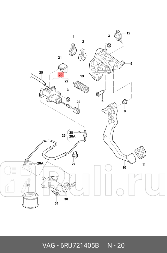 Цилиндр сцепления главный VW POLO SED RUS 2011 VAG 6RU721405B 0₽