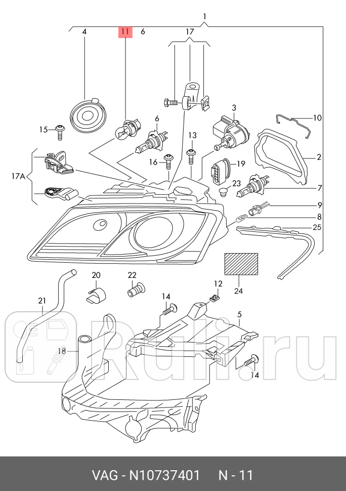 Лампа указателя поворота с патроном VAG N10737401 0₽